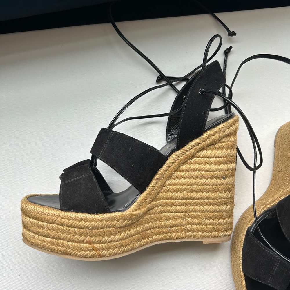 Saint Laurent Lace Up Jute Sandal